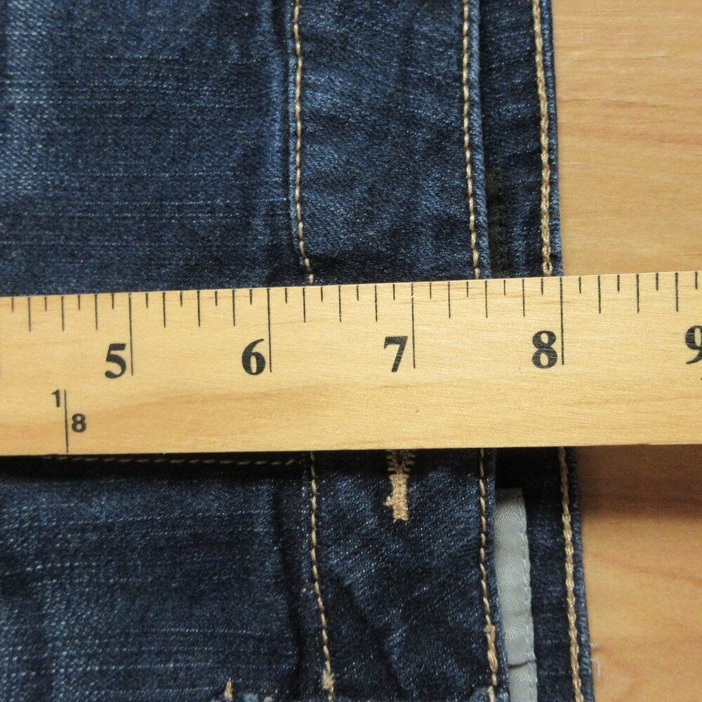 AEROPOSTALE Midi Cuffed Distressed Jean Shorts Sz 4 Ripped Dark Blue Denim Jorts - Picture 11 of 13